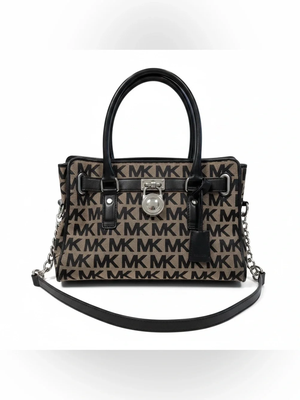 Michael Kors Hamilton Black MK Signature Jacquard Satchel Bag